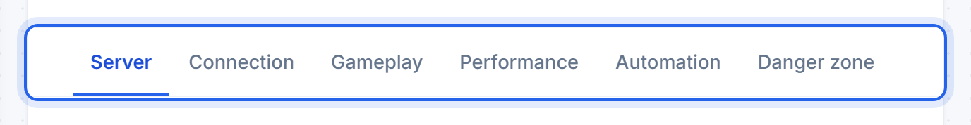 The settings section bar