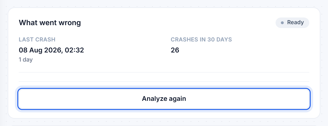 The Crash Assistant panel
