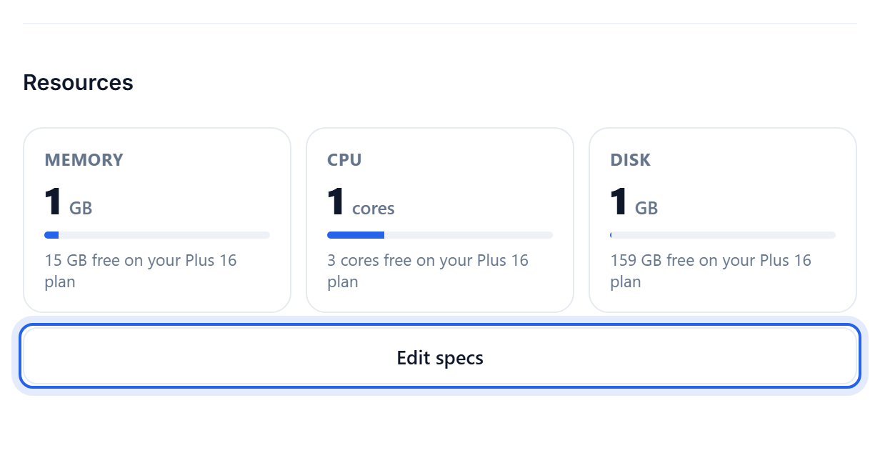 The Resources section in Settings