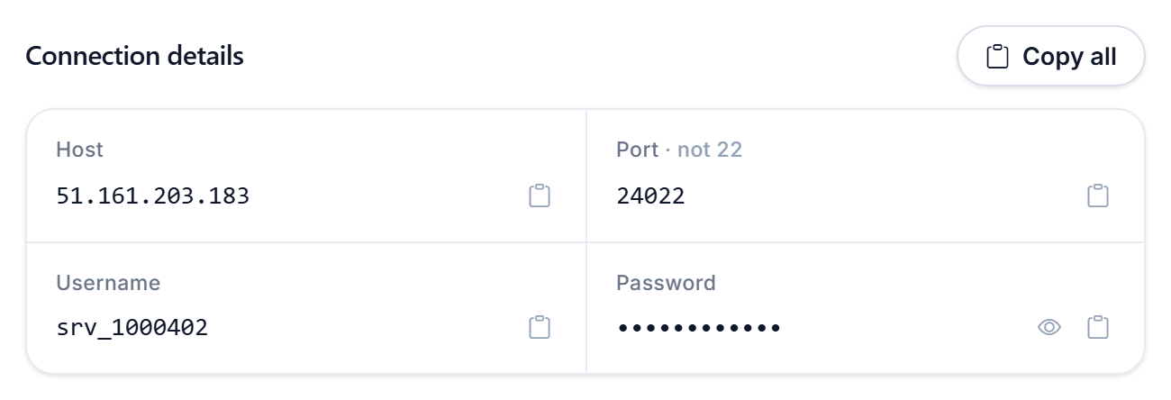 The SFTP connection details